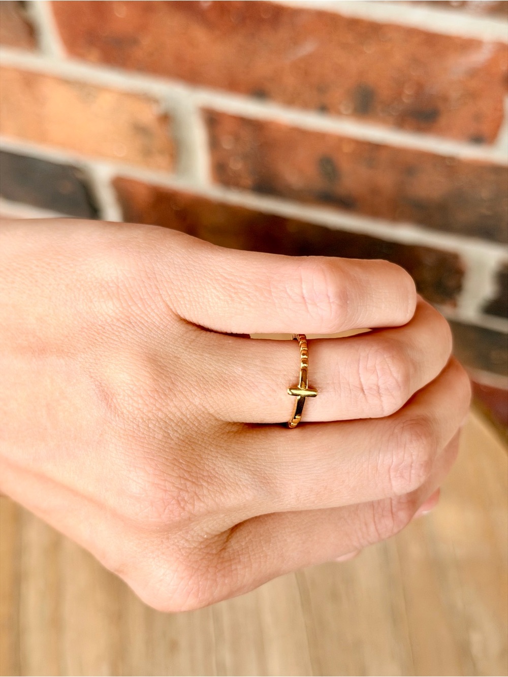 Beaded Gold Cross Ring- size 7